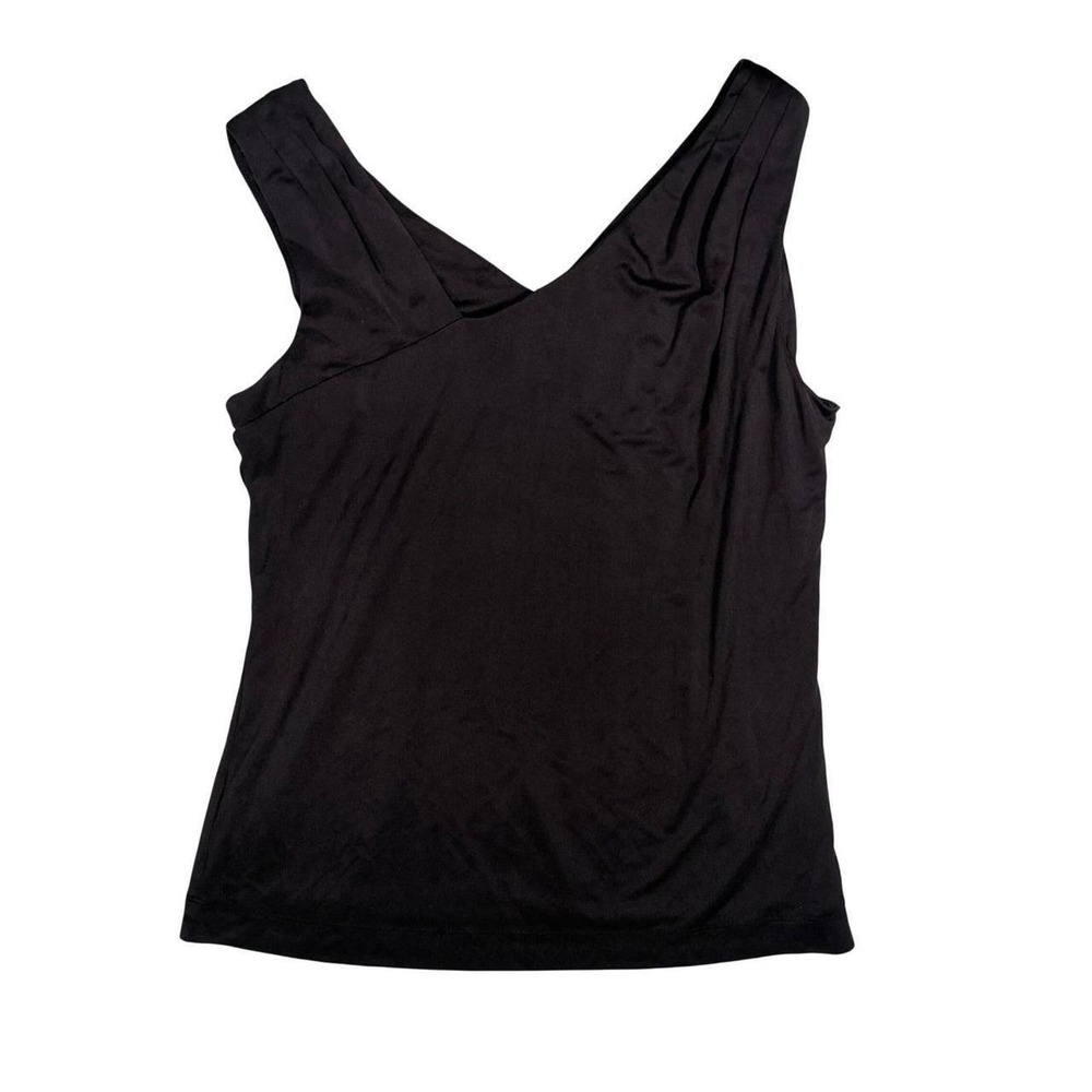 Hilton Hollis Silk Tank Size L Women Black Sleeveless V-Neck Luxury 100% Silk
